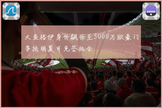 大鱼格伊身价飙升至5000万欧豪门争抢明夏可免签机会